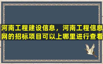 河南工程建设信息，河南工程信息网的招标项目可以上哪里进行查看